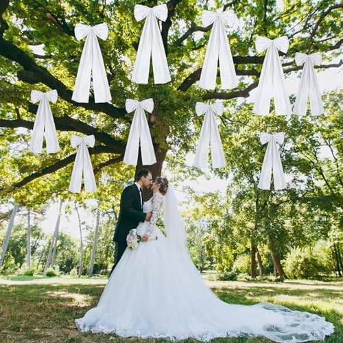 12 Pack White Wedding Pew Bows with Long Tails