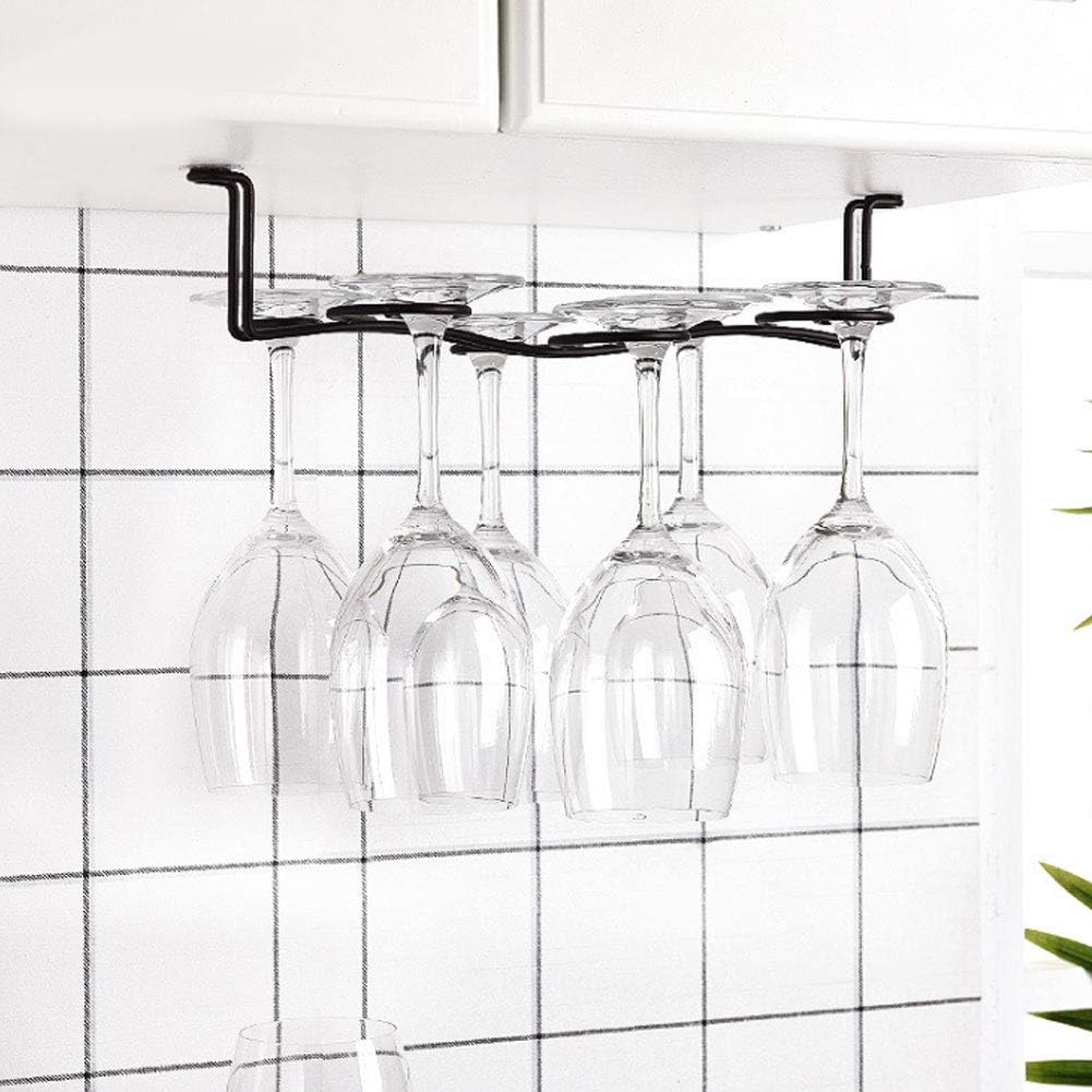 Tomotato Wine Glass Rack with 6 Hooks Black