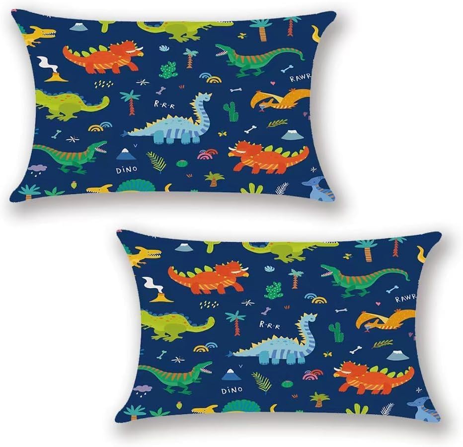 Dinosaur Linen Lumbar Pillow Covers 12x20 Inches