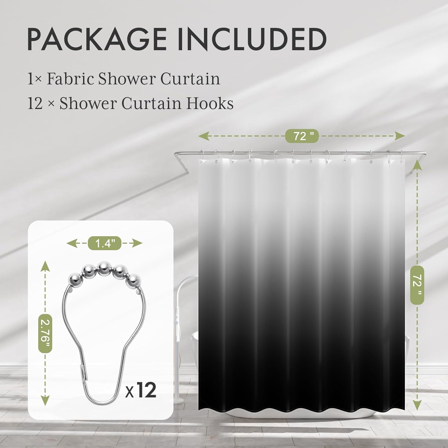 AmazerBath Shower Curtain Set with 12 Hooks