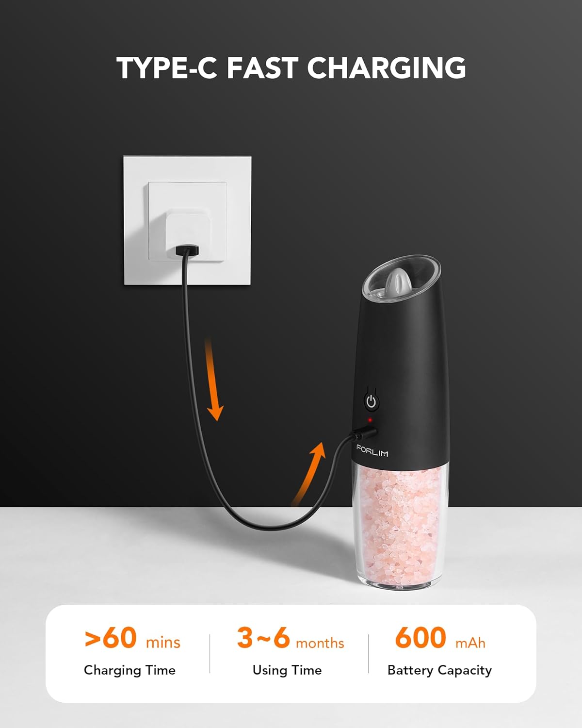 FORLIM Gravity Electric Salt and Pepper Grinder Set