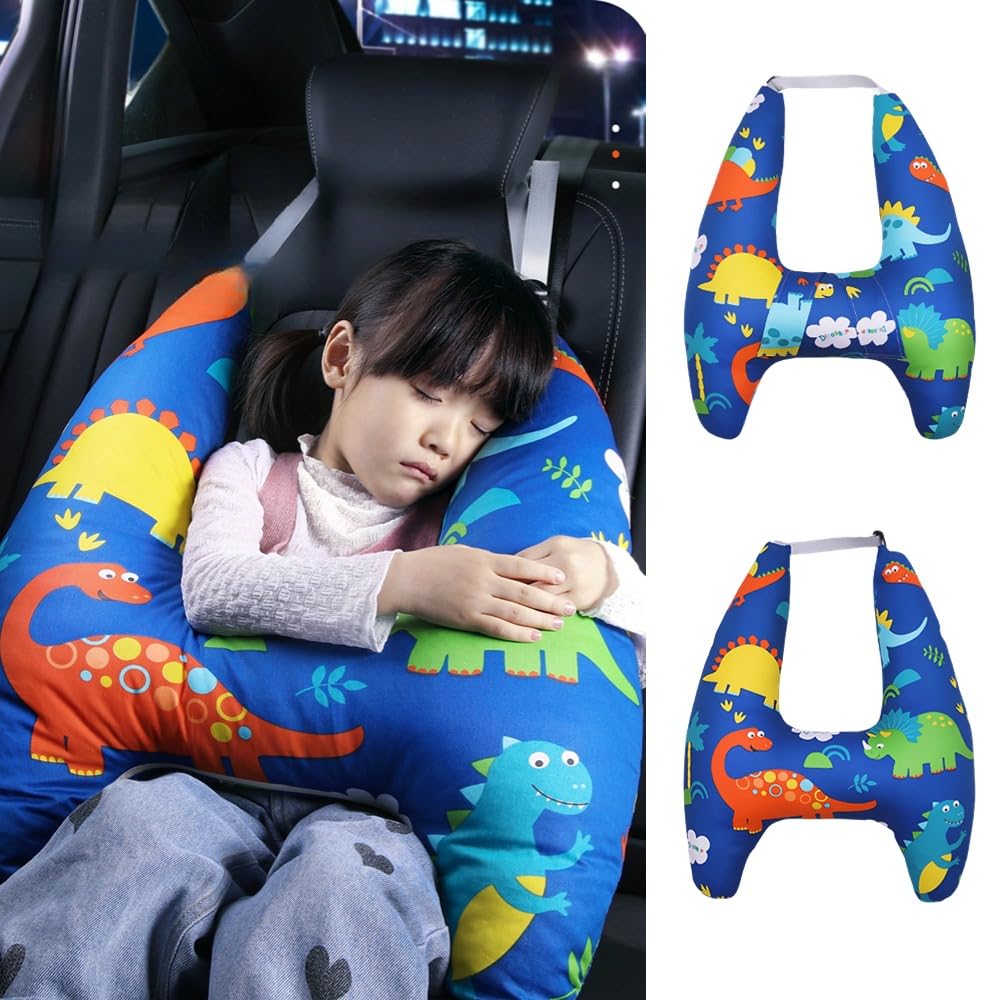 Travel Pillow for Kids 6 Years Old Dinosaur Cartoon Seatbelt Support