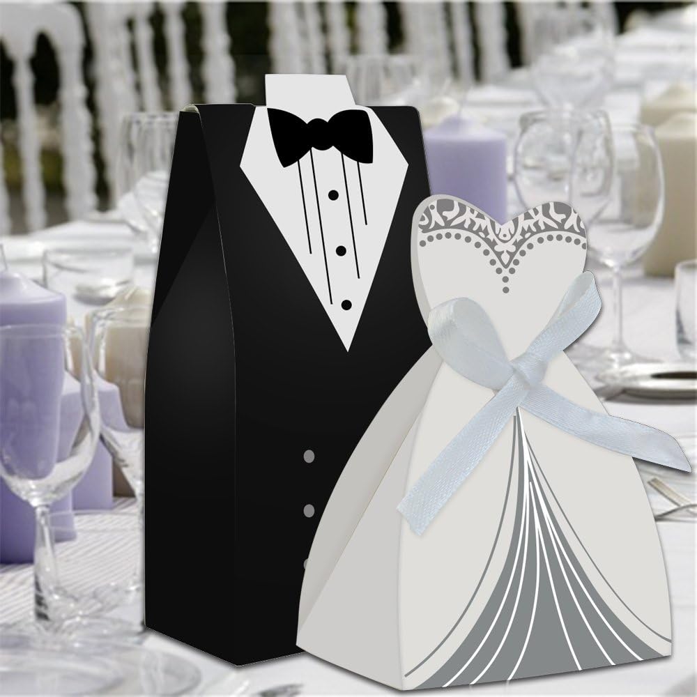 100pcs Wedding Favor Box Set with Ribbon Bow Knots