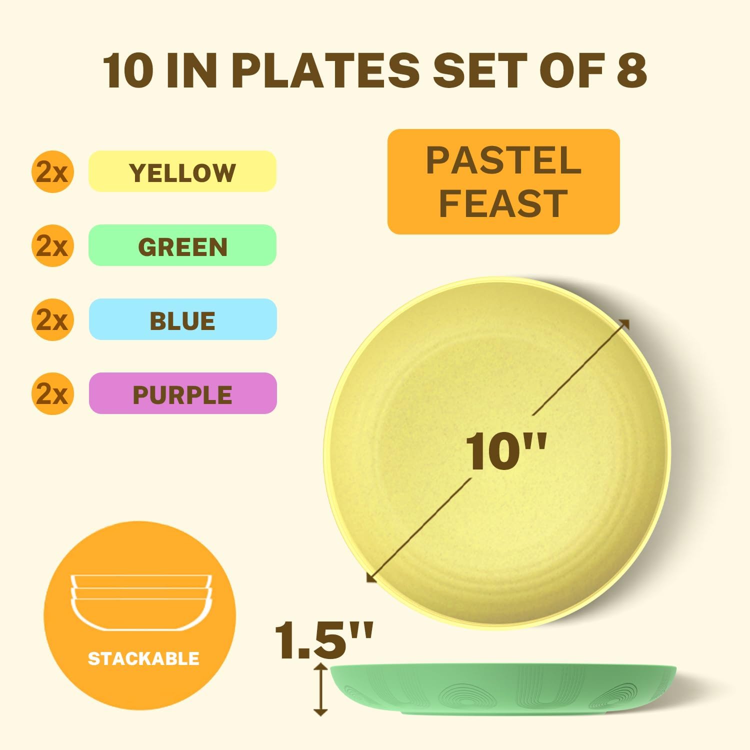 SINOGE 10 Inch Wheat Straw Dinner Plates Set of 8