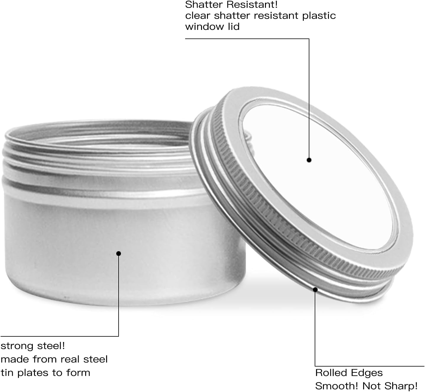 15 Piece 4oz Metal Round Tins with Clear Lids