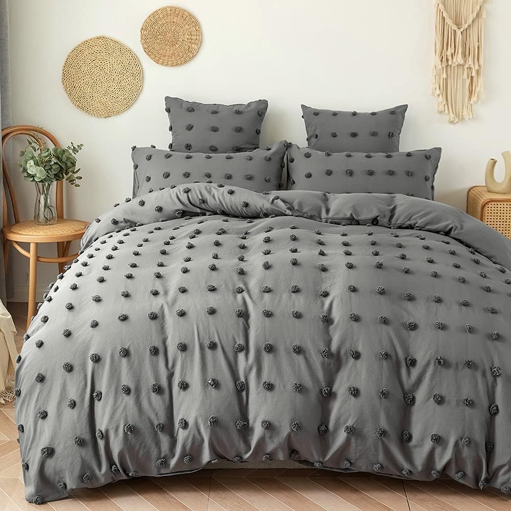 HESBITEUL Duvet Cover Twin XL with Pom Pom and Pillowcase