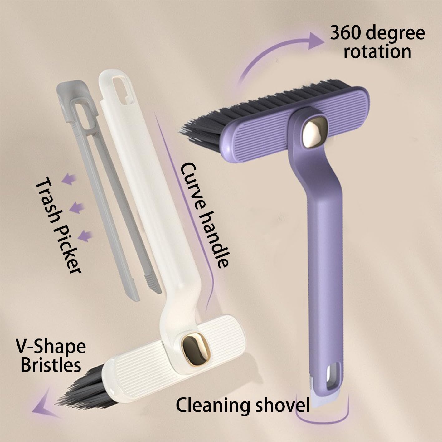 360 Degree Rotating Crevice Cleaning Brush with Trash Picker