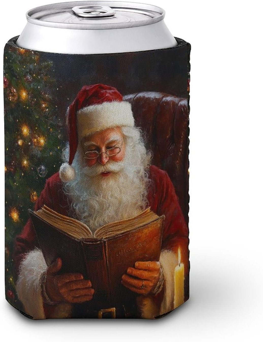 Beer Can Cooler Sleeve with Santa Claus Pattern