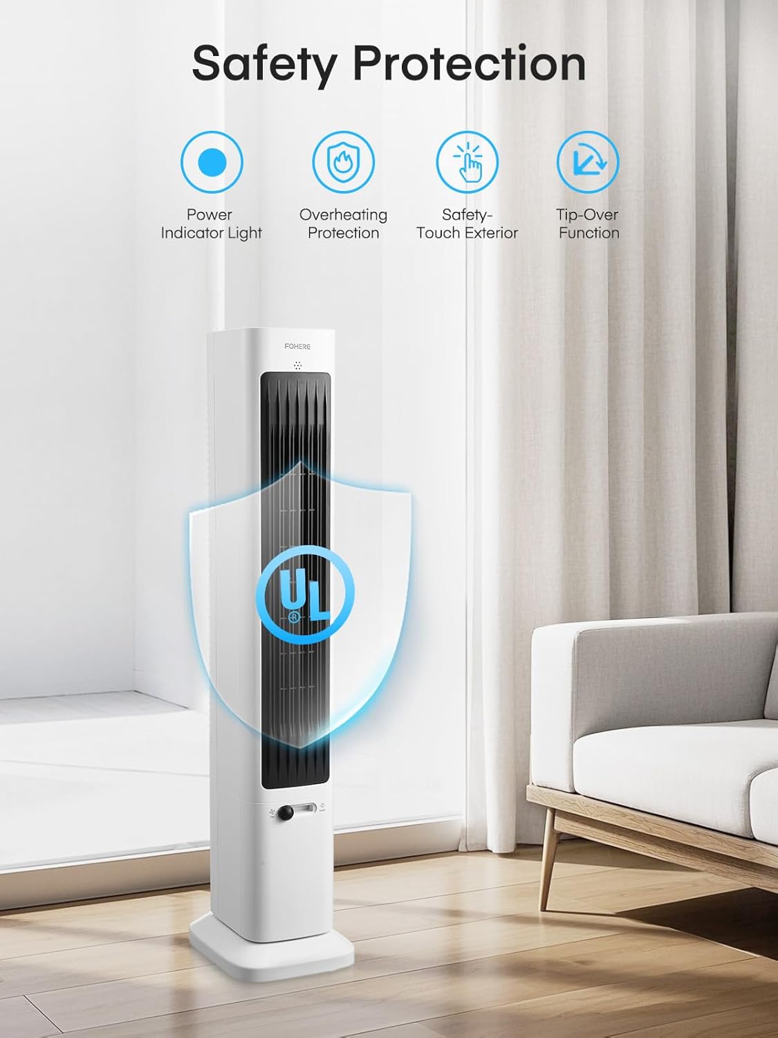 FOHERE Oscillating Tower Fan and Heater Combo - 379 Inch