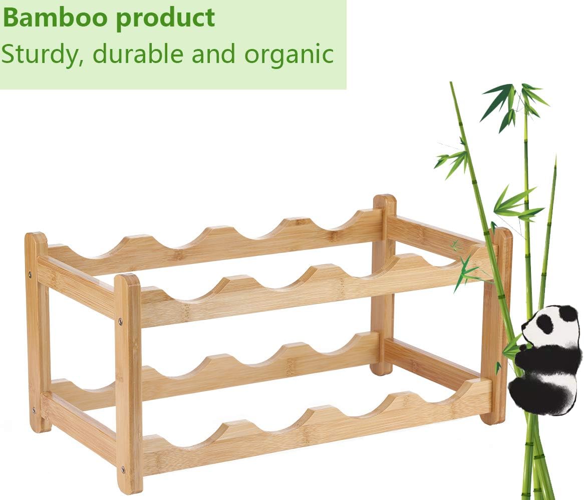 Homevany 8 Bottle 2-Tier Bamboo Wine Rack Space Saving