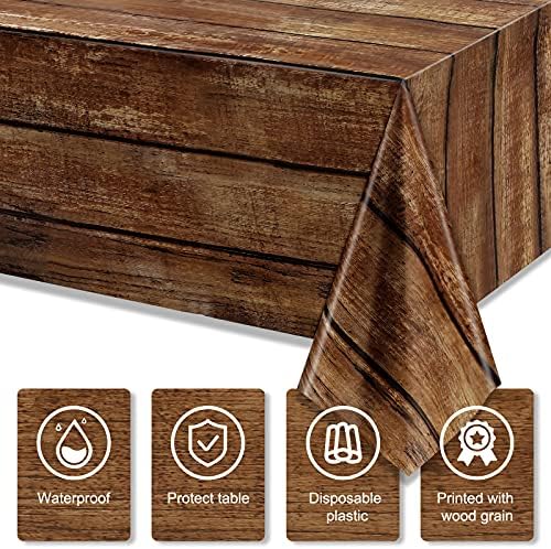 Irenare Rustic Plastic Table Covers 3 Pcs 54x108 Inches Brown Wood Grain