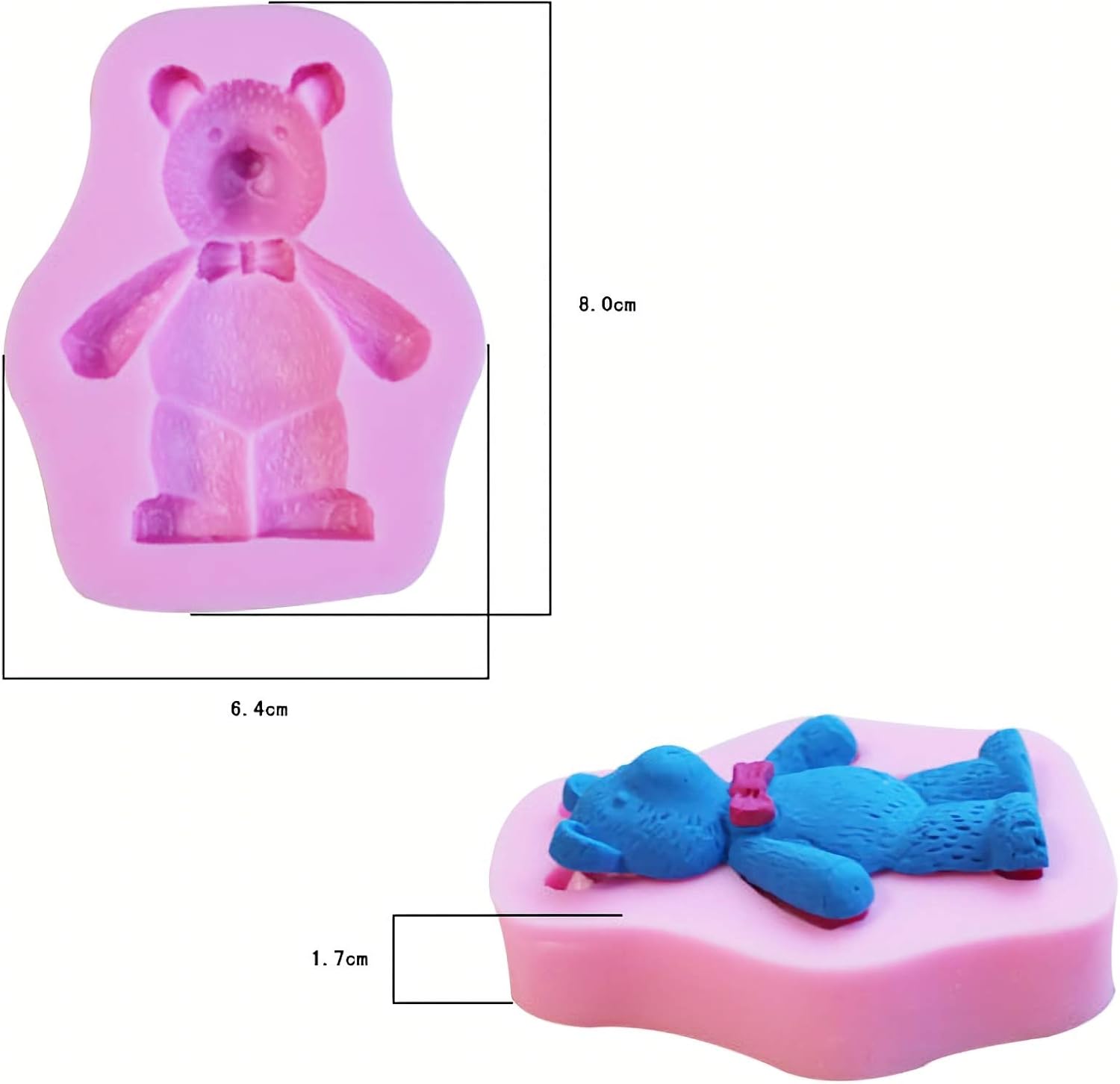 HENGKE 2 Pcs 3D Cute Bear Silicone Fondant Mold