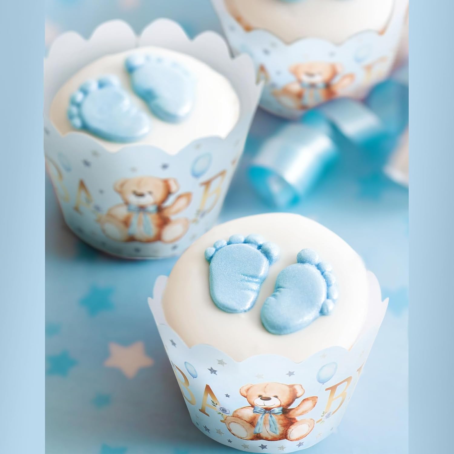 Whaline 36Pcs Blue Bear Cupcake Wrappers Baking Liners