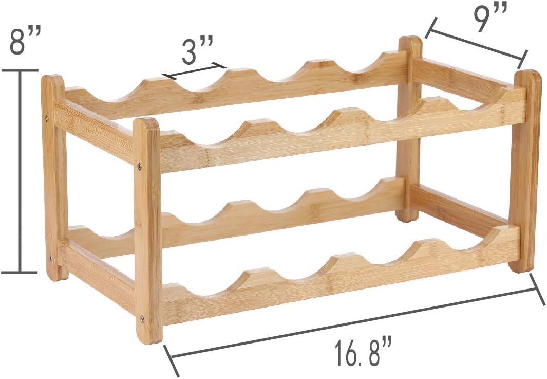 Homevany 8 Bottle 2-Tier Bamboo Wine Rack Space Saving