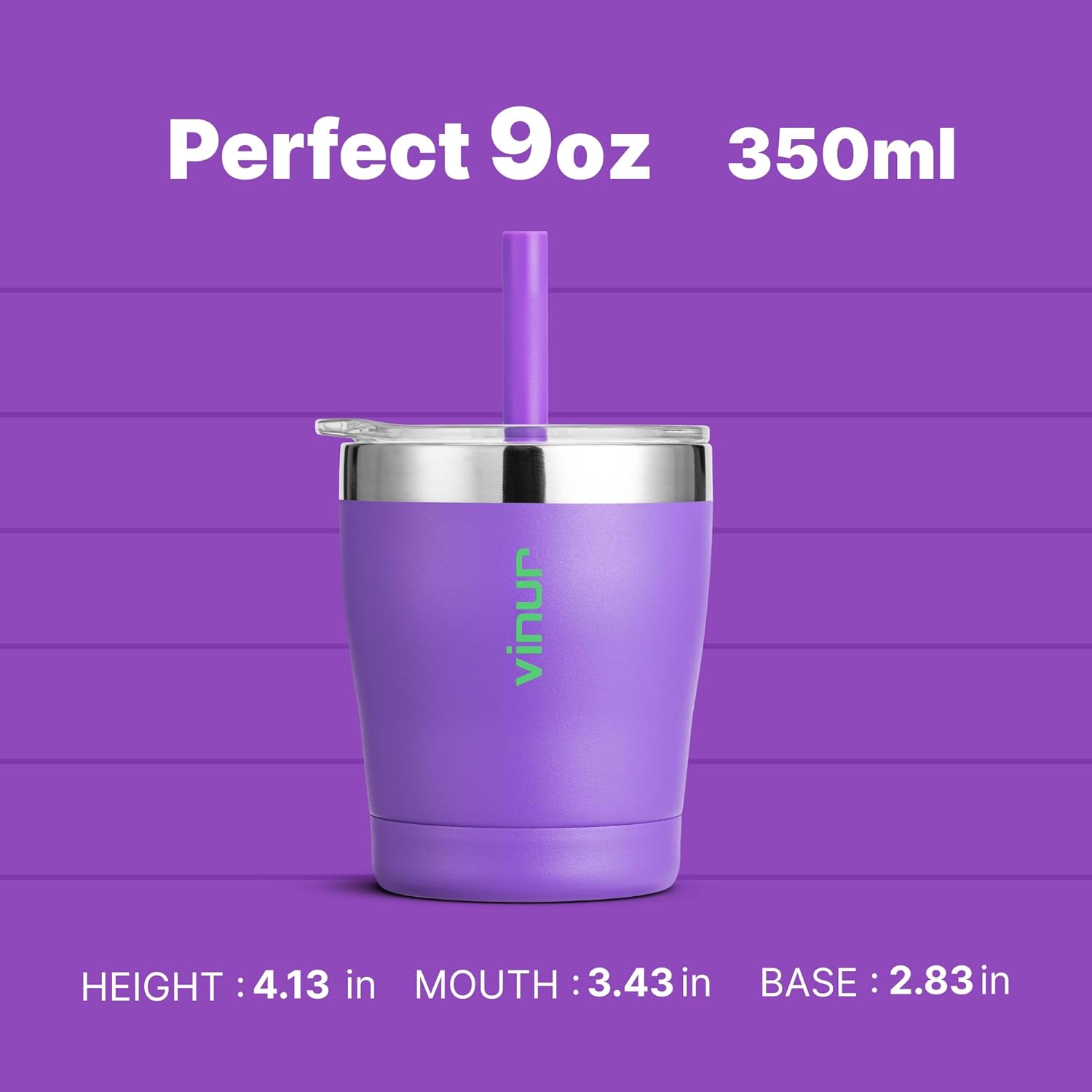 VINUR Kids Cup 9 oz Vacuum Insulated Tumbler with Lid and Straw Purple