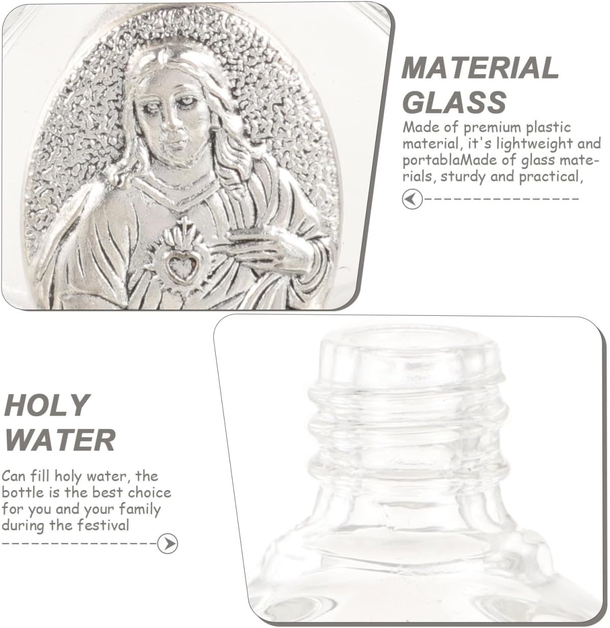 VOSAREA 2 Pack Glass Holy Water Bottles with Silver Cap