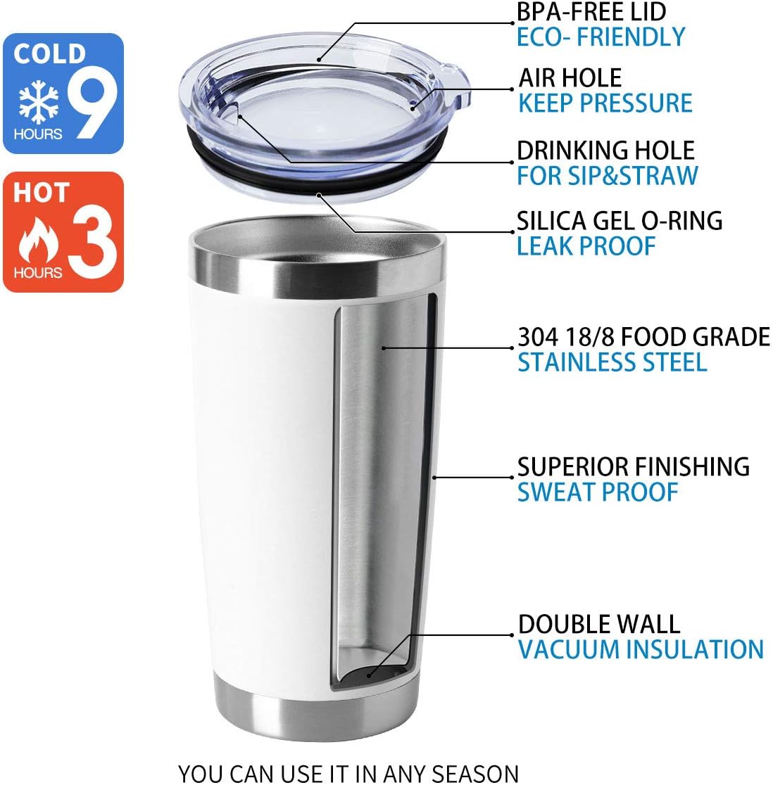 HASLE OUTFITTERS 20oz Tumblers 8 Pack White