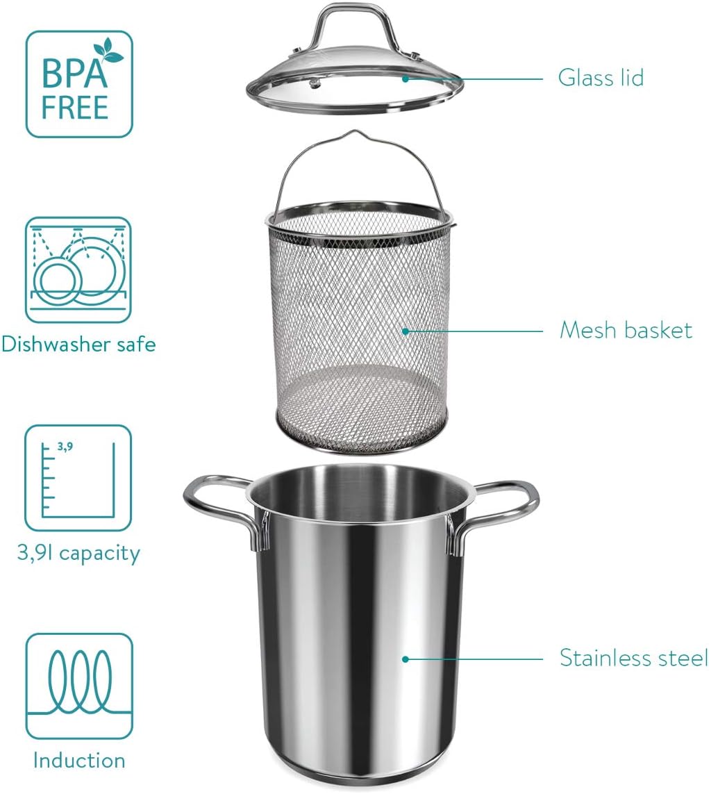 Navaris Asparagus Pot - 41 Qt Stainless Steel Steamer with Removable Basket and Lid