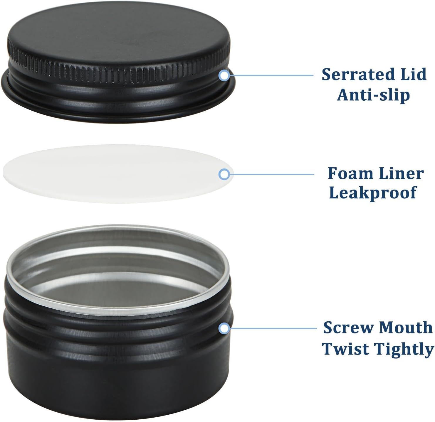 Acrux7 50 Pack 1oz Black Aluminum Tin Containers