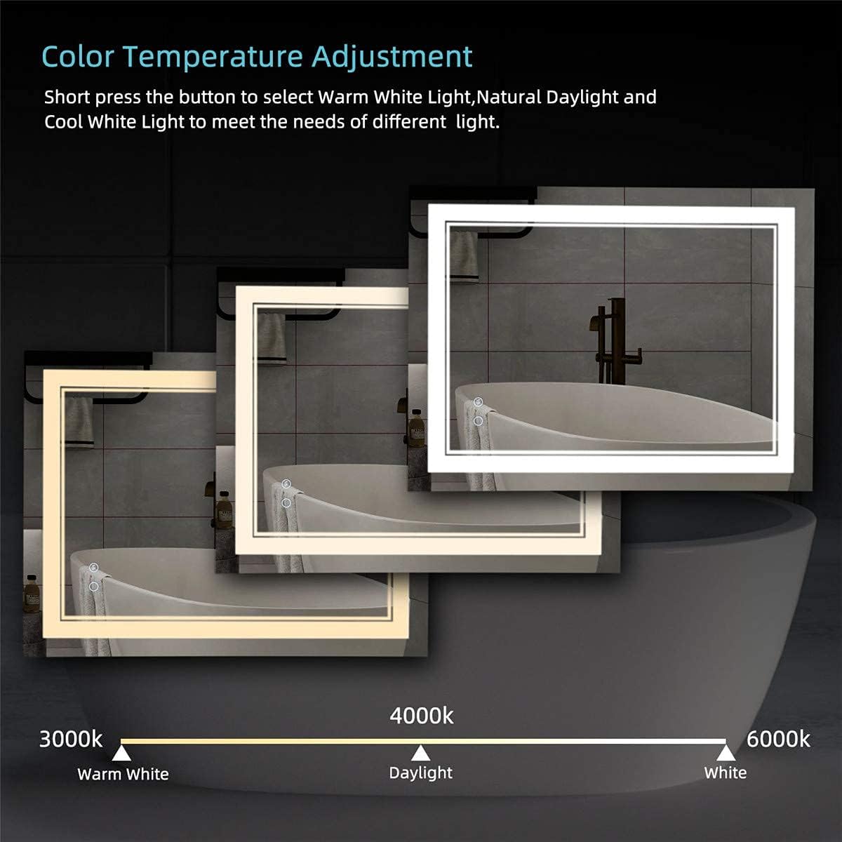 LED Bathroom Mirror with Anti Fog and Dimmable Touch Control