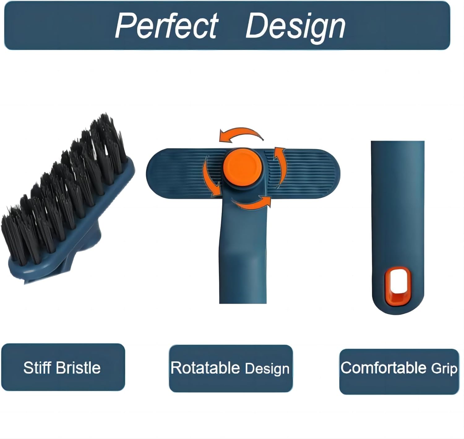 2Pcs Hard Bristle Crevice Cleaning Brush with Rotating Handle
