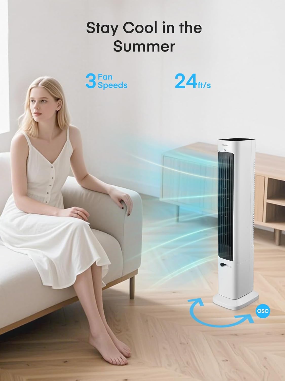 FOHERE Oscillating Tower Fan and Heater Combo - 379 Inch