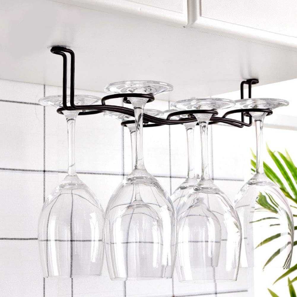Tomotato Wine Glass Rack with 6 Hooks Black