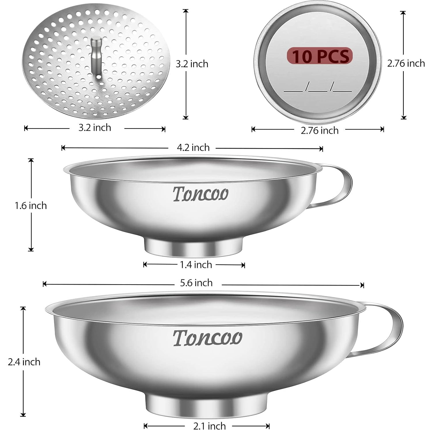Toncoo 13-Piece Canning Funnel Set with Lids and Strainer