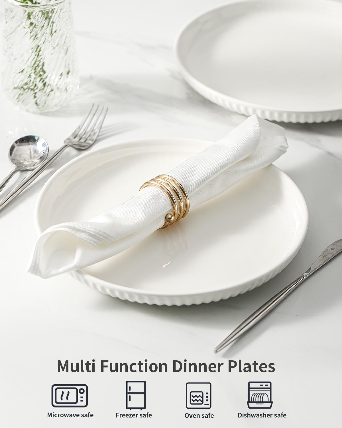 Hasense 10 Inch White Ceramic Dinner Plate Set of 6