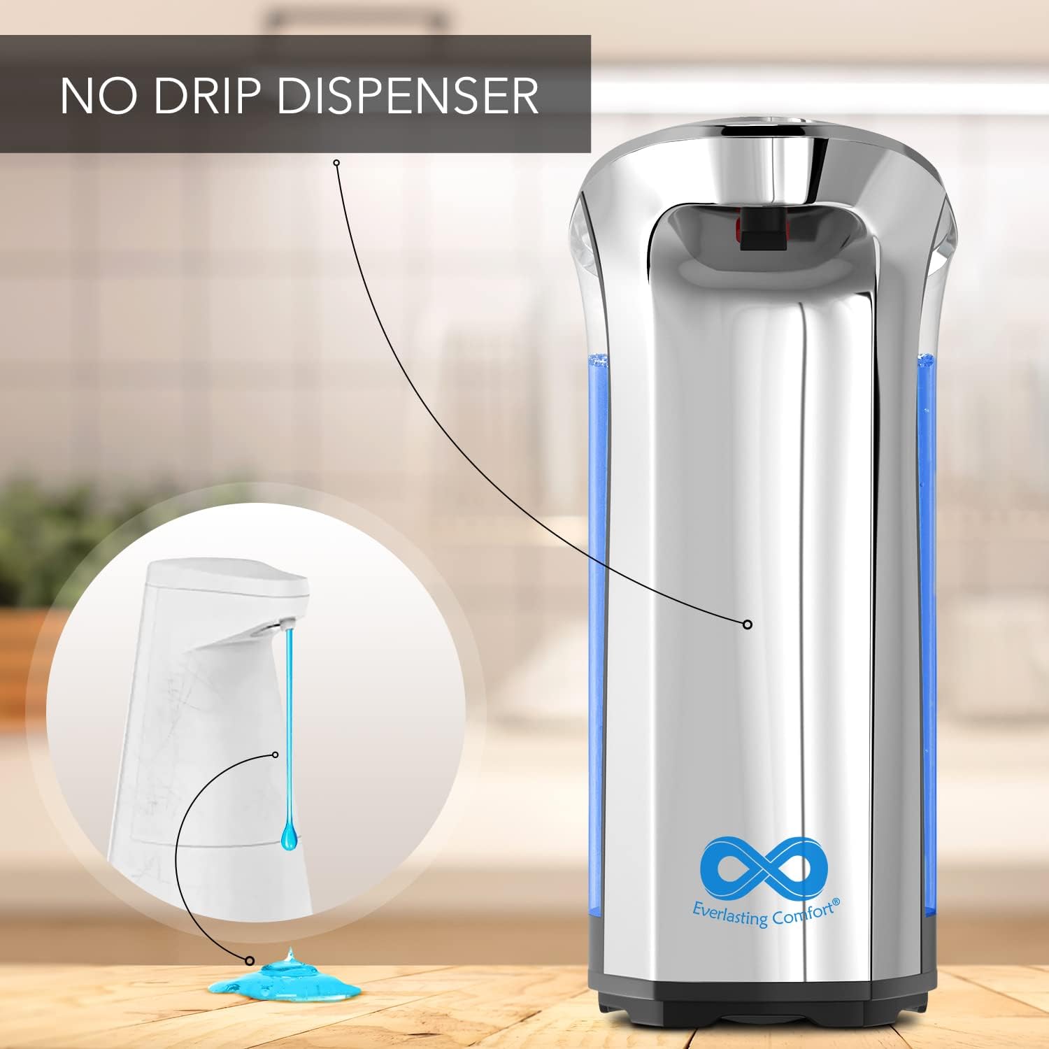 Everlasting Comfort Touchless Soap Dispenser with No Drip and Adjustable Output