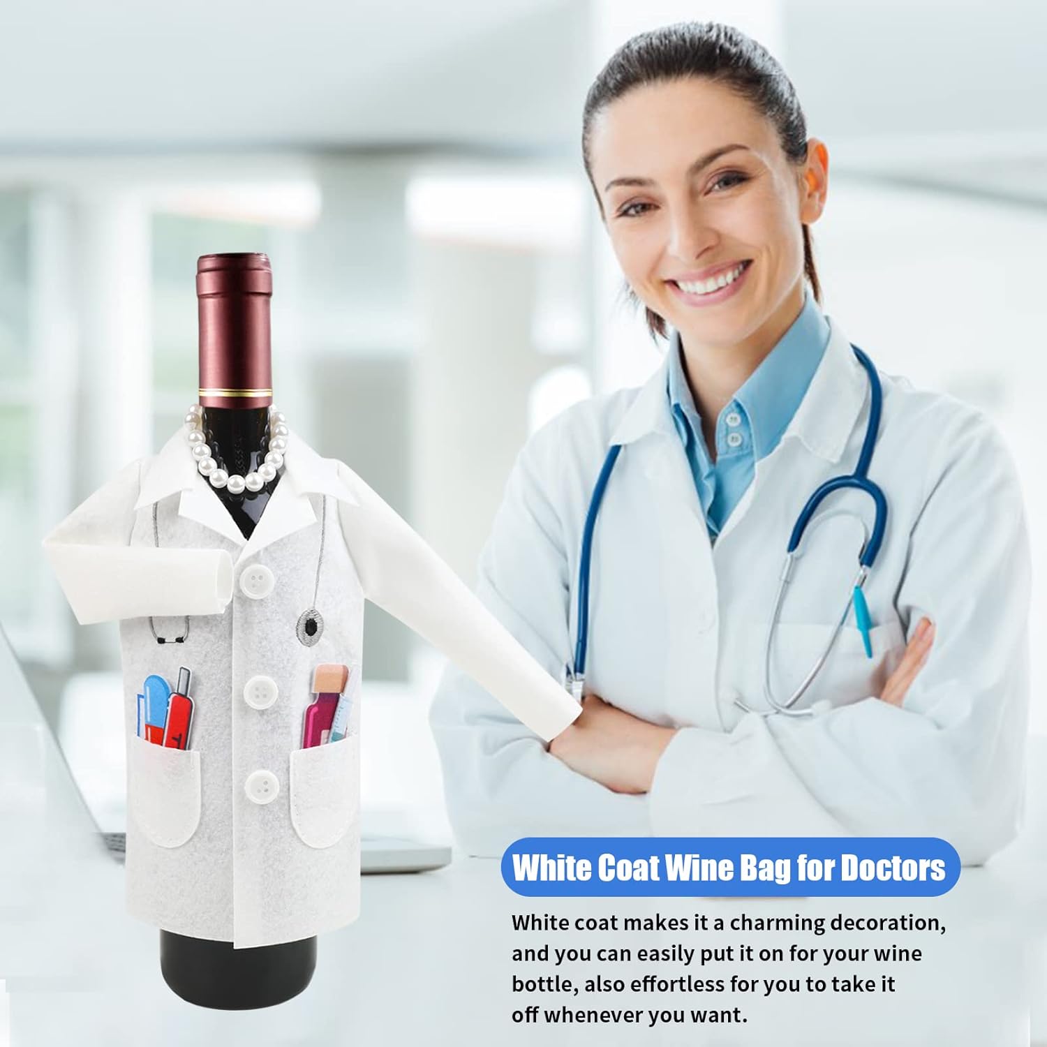 LOMIMOS Doctor White Coat Wine Cover Set