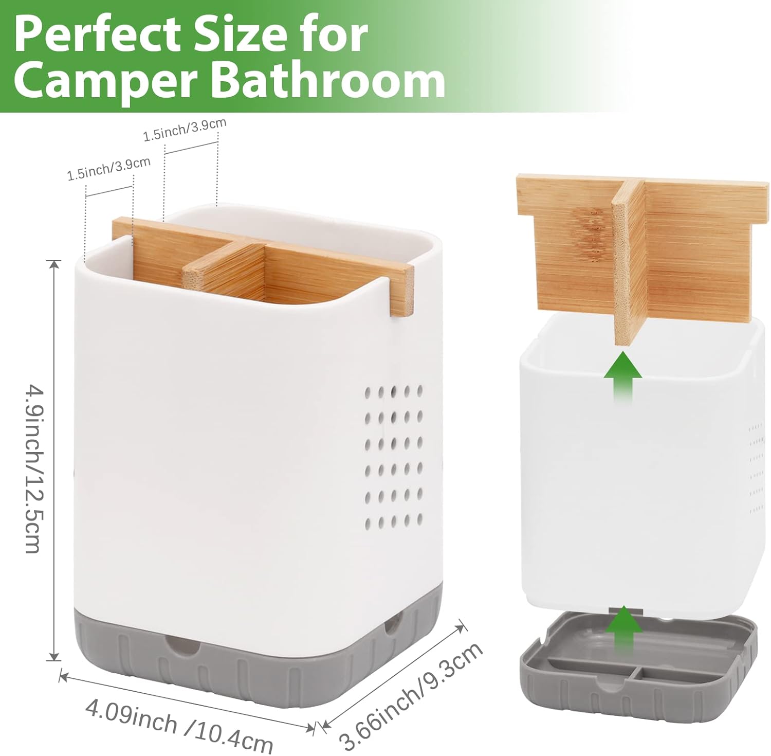 Boperzi Bamboo Toothbrush and Toothpaste Holder with Drainage