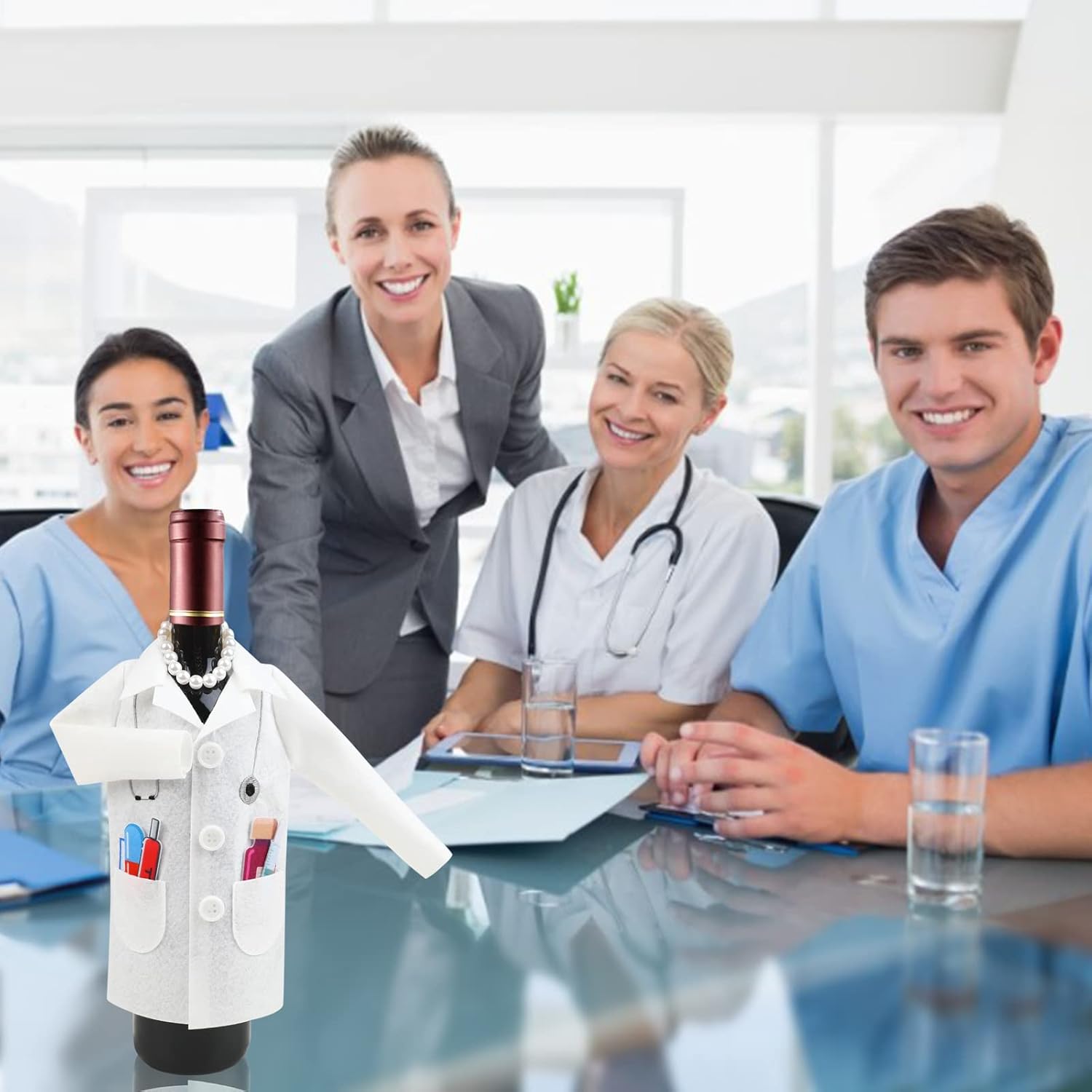 LOMIMOS Doctor White Coat Wine Cover Set