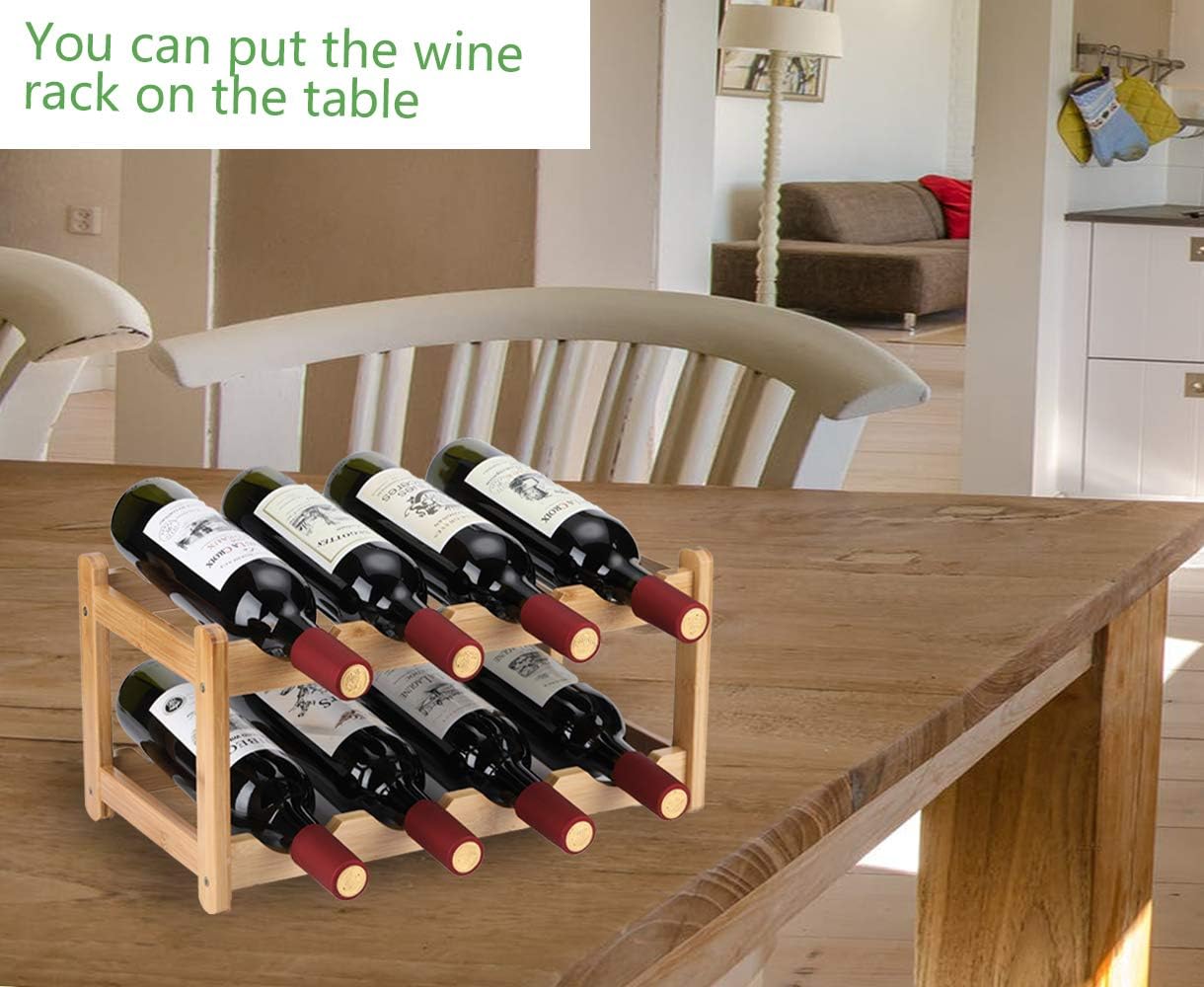 Homevany 8 Bottle 2-Tier Bamboo Wine Rack Space Saving