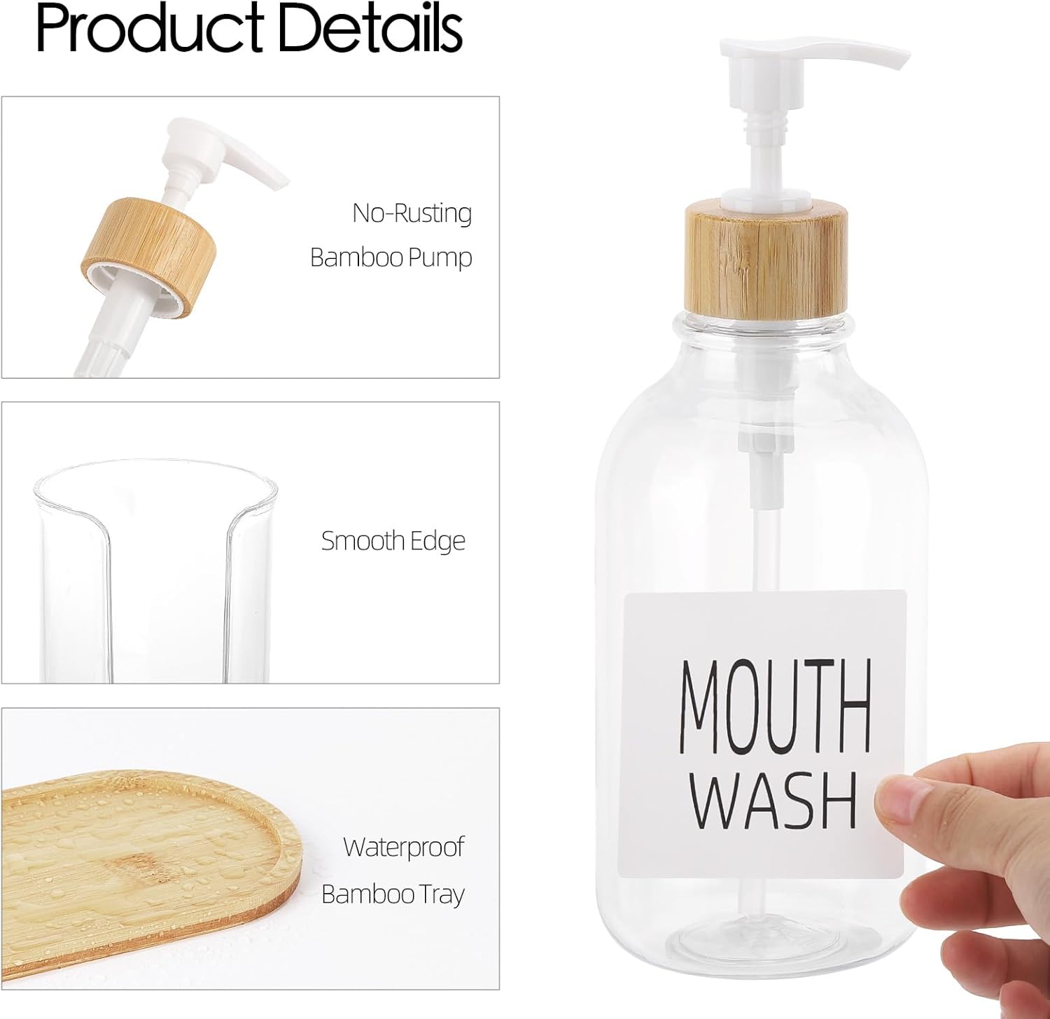 Bamboo Mouthwash Dispenser with Cup Holder and Tray