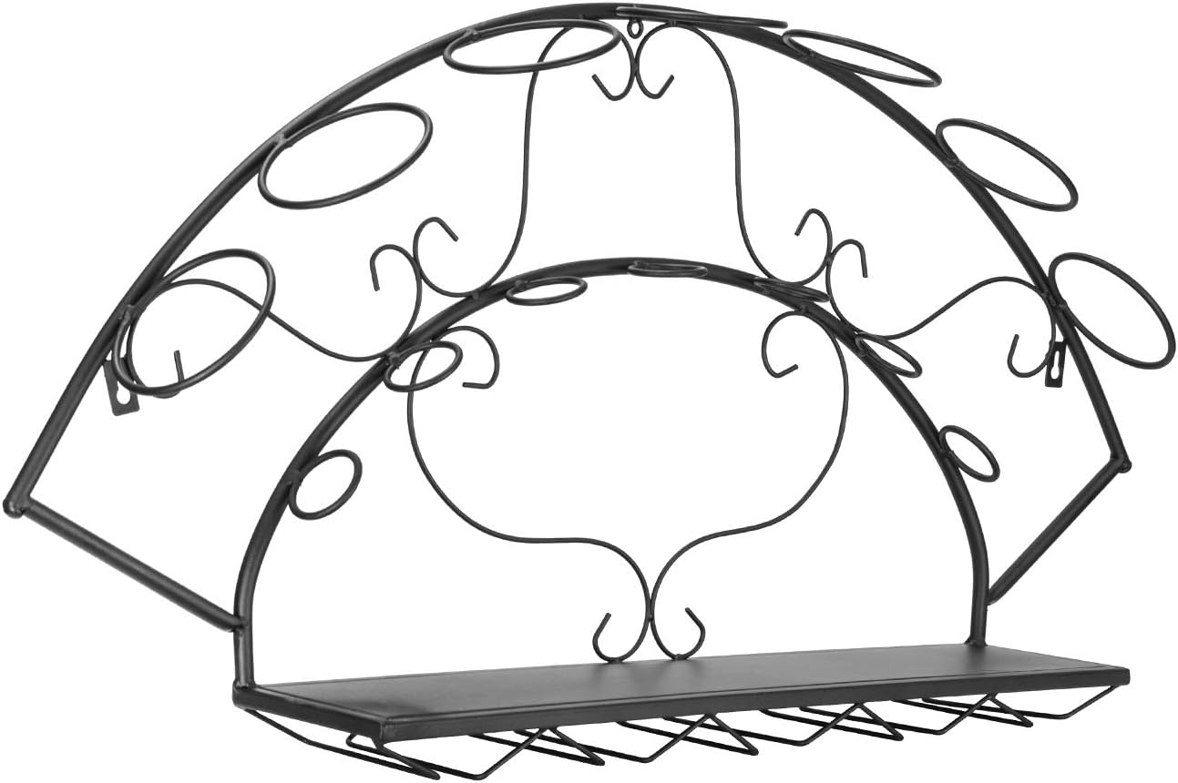 Sorbus Wall Mounted Wine Rack - Holds 7 Bottles and 5 Glasses - Black