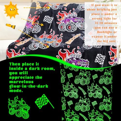 Glow In The Dark Truck Blanket for Boys 60x50