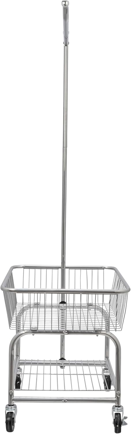 Household Essentials Rolling Laundry Cart with Hanging Bar Chrome Finish