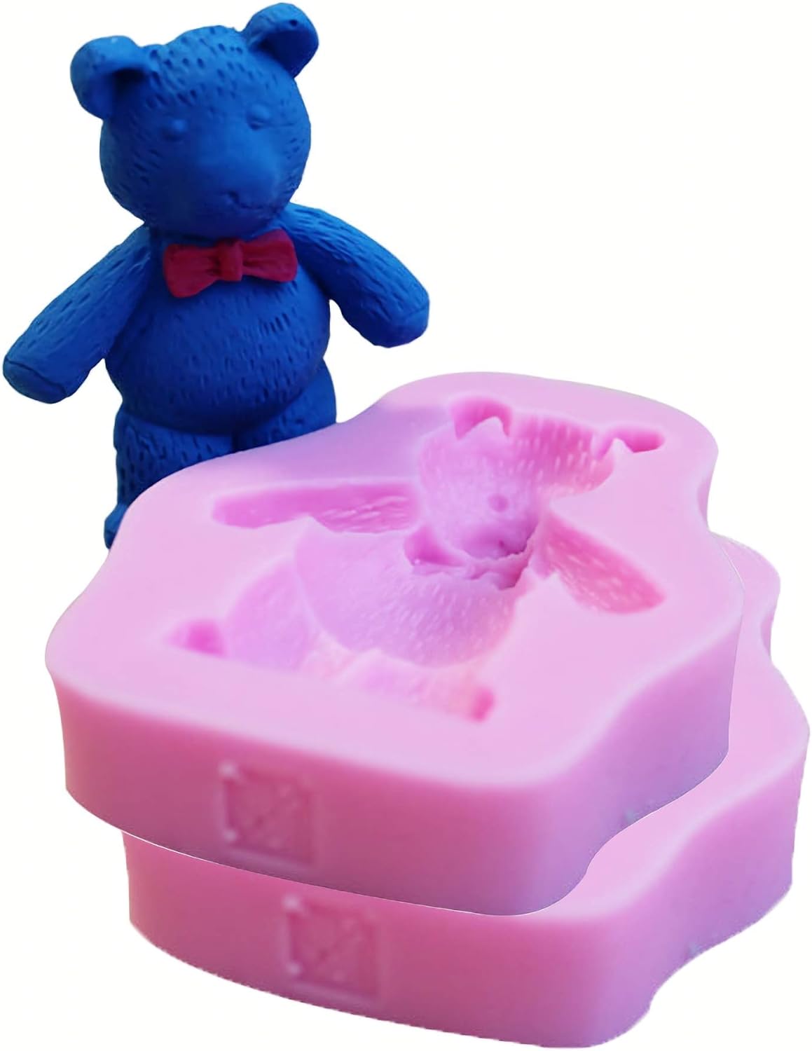 HENGKE 2 Pcs 3D Cute Bear Silicone Fondant Mold