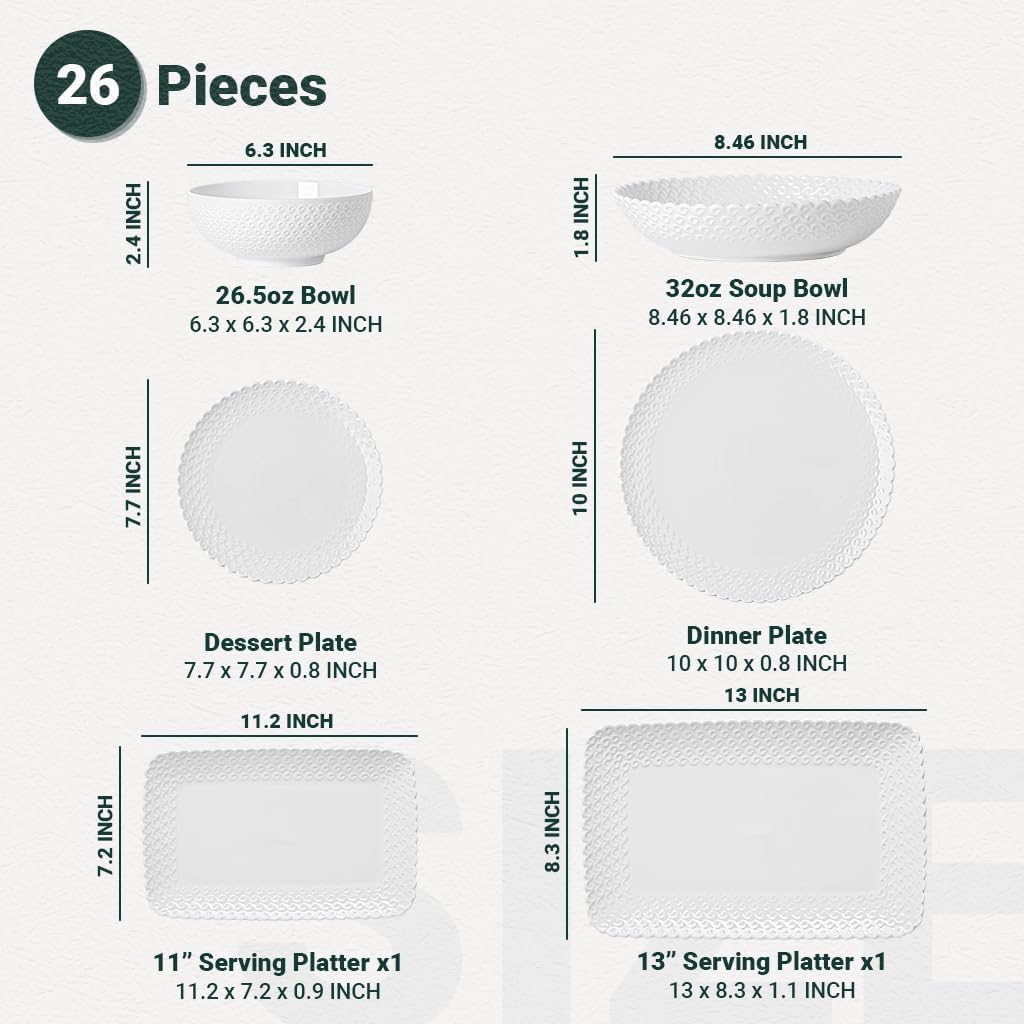 26 Piece Dinnerware Set for 6 Modern Style Plates and Bowls
