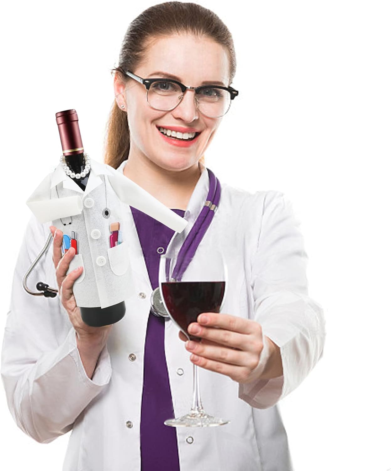 LOMIMOS Doctor White Coat Wine Cover Set