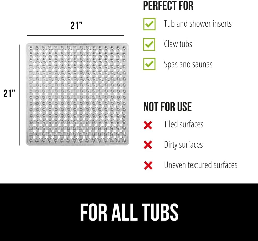 Gorilla Grip Patented Square Shower Mat 21x21 Inch Gray