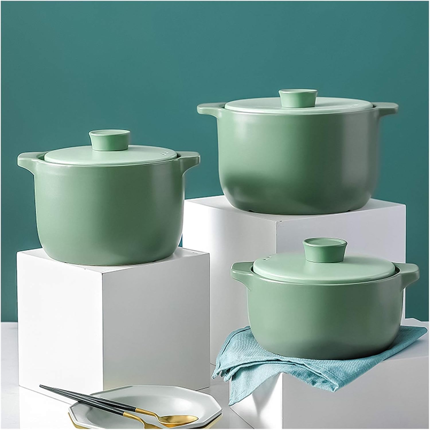 SISWIM Green Ceramic Casserole with Lid 27L
