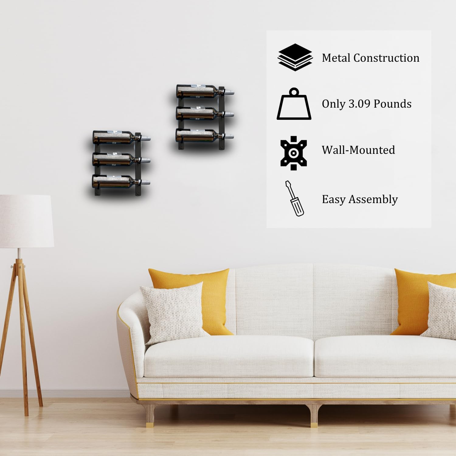 3-Bottle Black Metal Wall Wine Rack - Modern Industrial Design