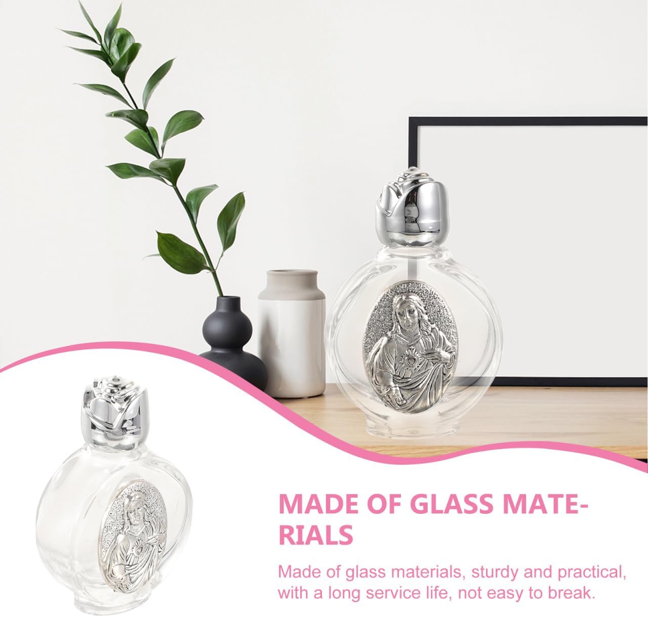 VOSAREA 2 Pack Glass Holy Water Bottles with Silver Cap