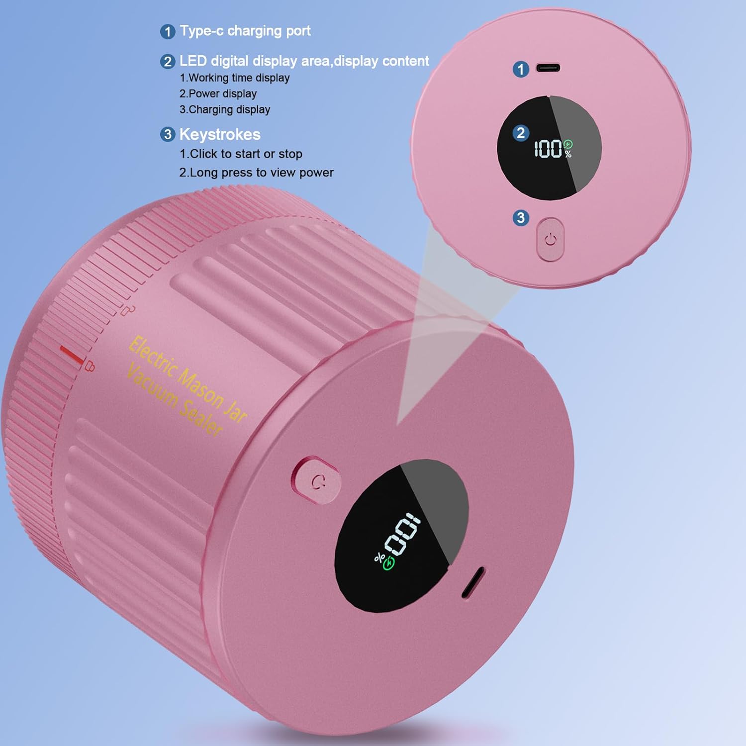 Electric Mason Jar Vacuum Sealer Kit - Pink