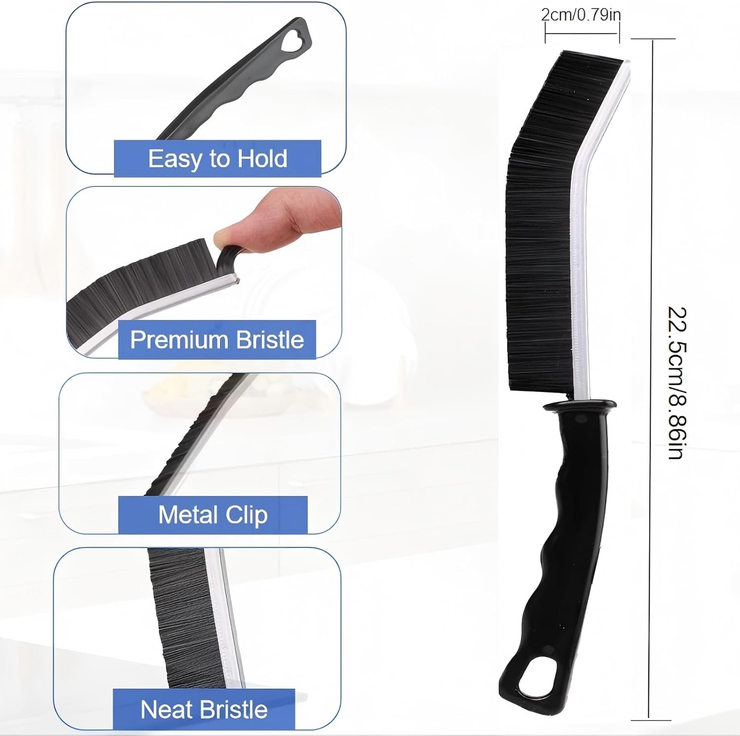 Crevice Cleaning Brush Set 3 Pcs - Stiff Bristle for Bathroom Kitchen Windows