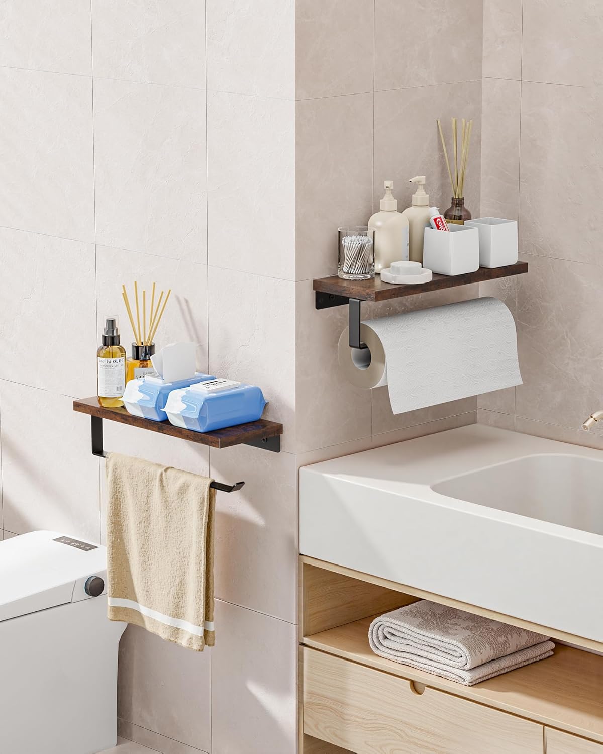 Banawey Wall Mount Paper Towel Holder with Shelf