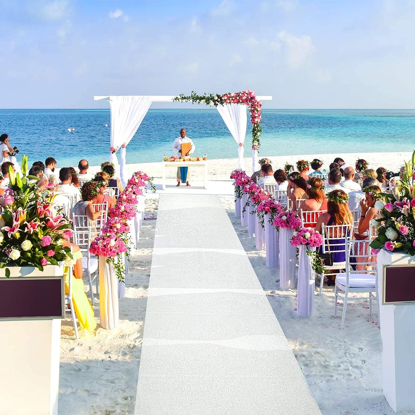 JA Homes White Wedding Aisle Runner - Durable Nylon with Double-Sided Tape