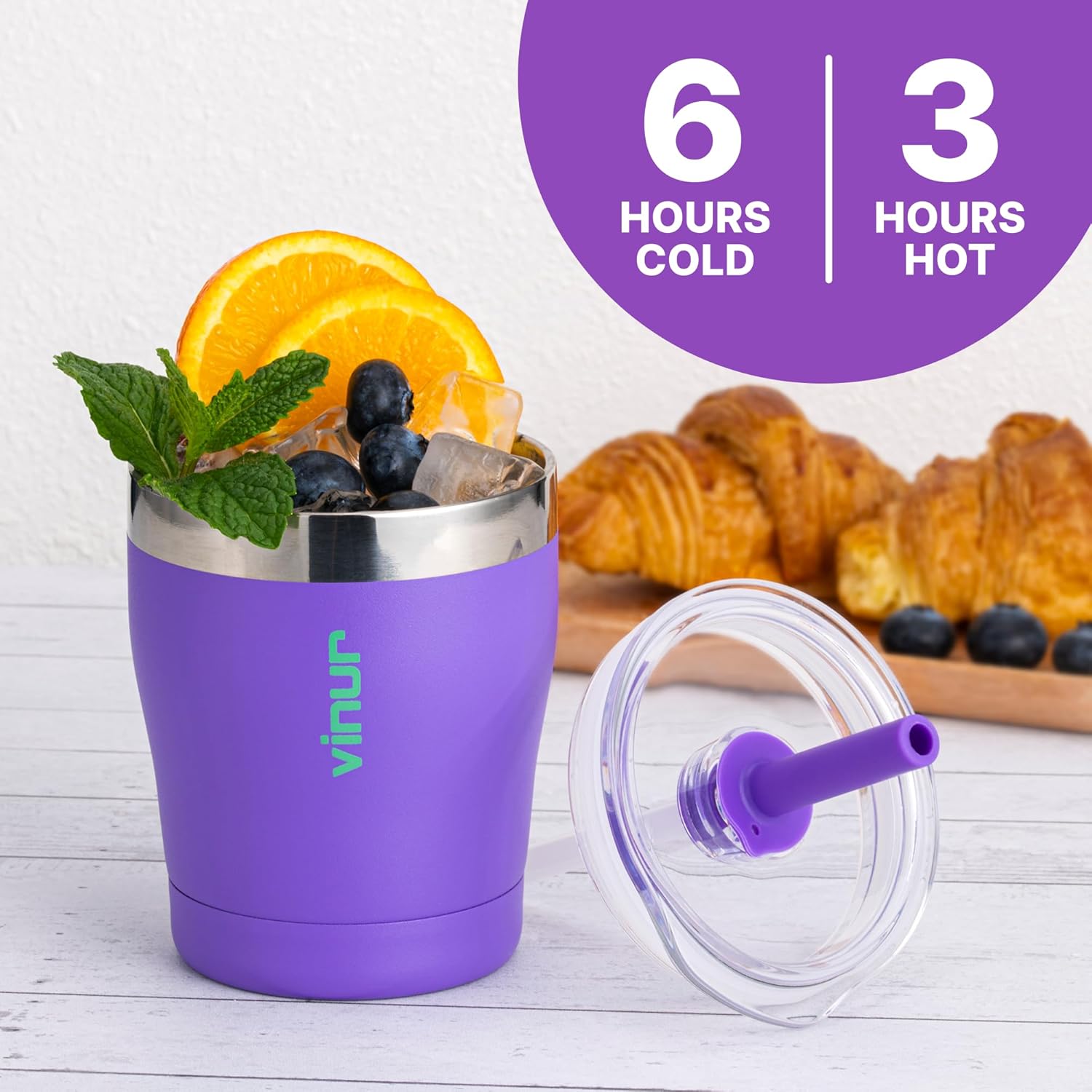 VINUR Kids Cup 9 oz Vacuum Insulated Tumbler with Lid and Straw Purple